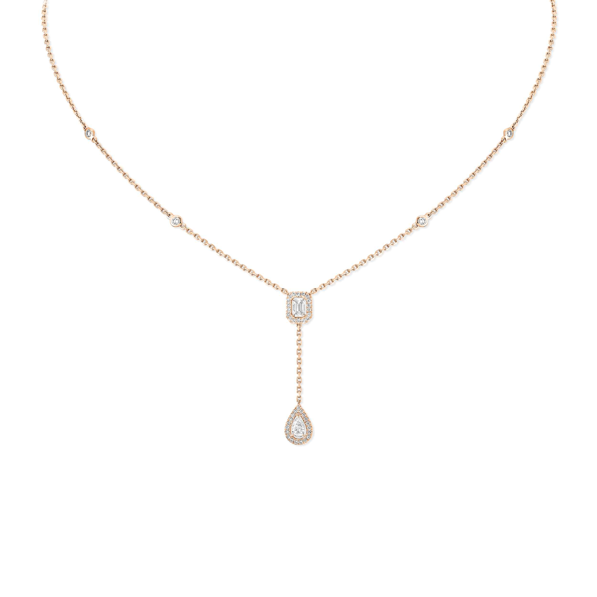 Mes1kaa my twin tie necklace 2x 0.10ct pink gold d1am0nd necklace 06693-pg